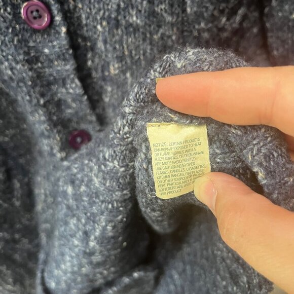 L.L. Bean Women's Button-Up Wool Cable Knit Cardigan Sweater Medium Blue - Picture 3 of 5